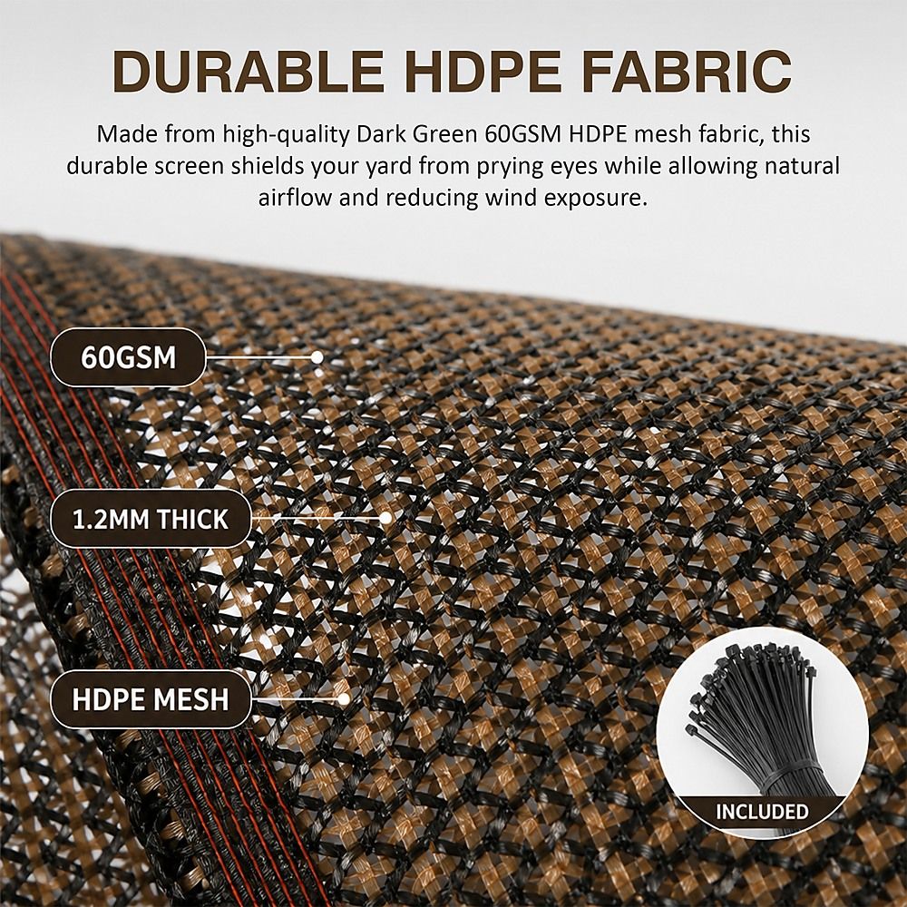 Fence Privacy Screen – 20mx2m Coffee HDPE Mesh Windscreen