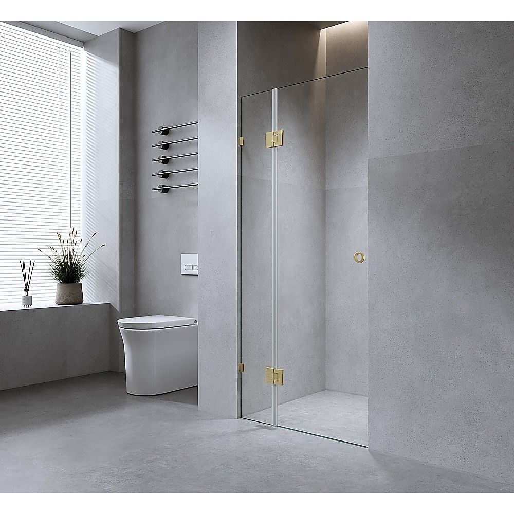 100cm Wall-to-Wall Frameless Shower Screen with Chrome Brackets, SS Hinges & U-Brackets and Floor U-Bracket
