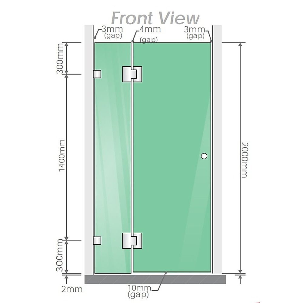 100cm Wall-to-Wall Frameless Shower Screen with Chrome Brackets, SS Hinges & U-Brackets and Floor U-Bracket