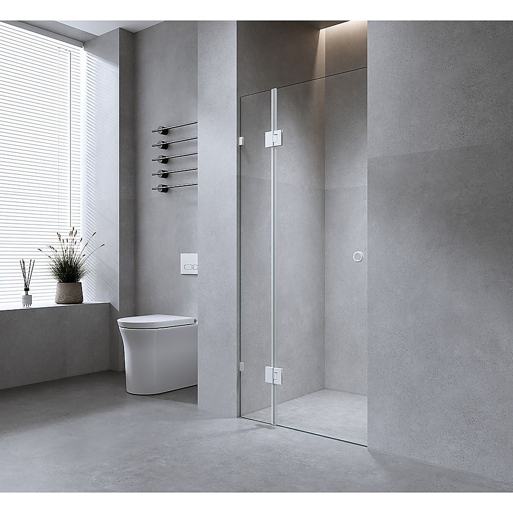120cm Wall-to-Wall Frameless Shower Screen with Black Brackets, SS Hinges & F-Brackets