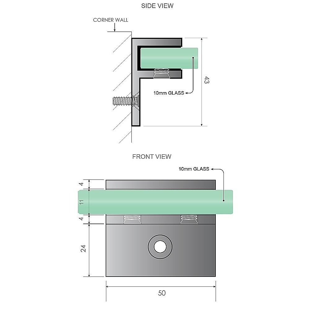 120cm Wall-to-Wall Frameless Shower Screen with Black Brackets, SS Hinges & F-Brackets