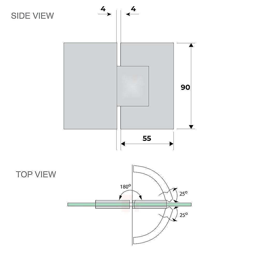 120cm Wall-to-Wall Frameless Shower Screen with Black Brackets, SS Hinges & F-Brackets