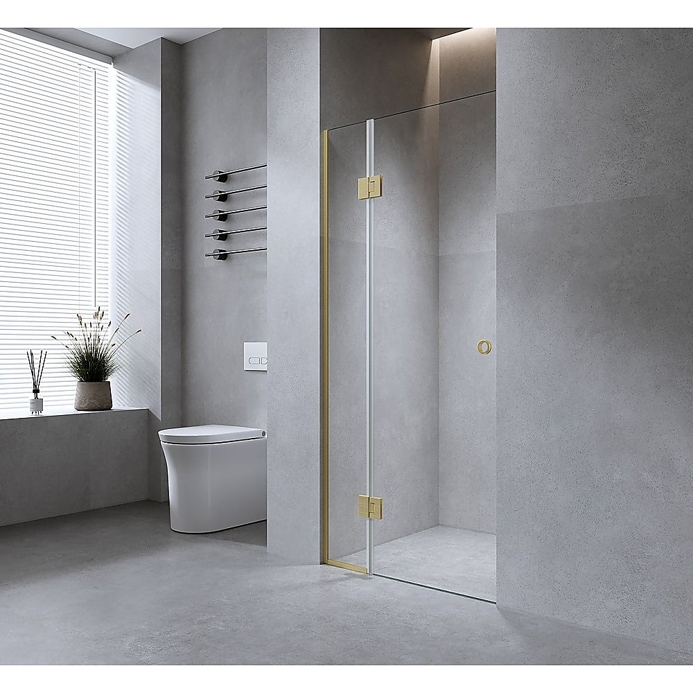 120cm Wall to Wall Frameless Shower Screen – Black Wall Channel and Floor Channel with SS Hinges for Contemporary Style