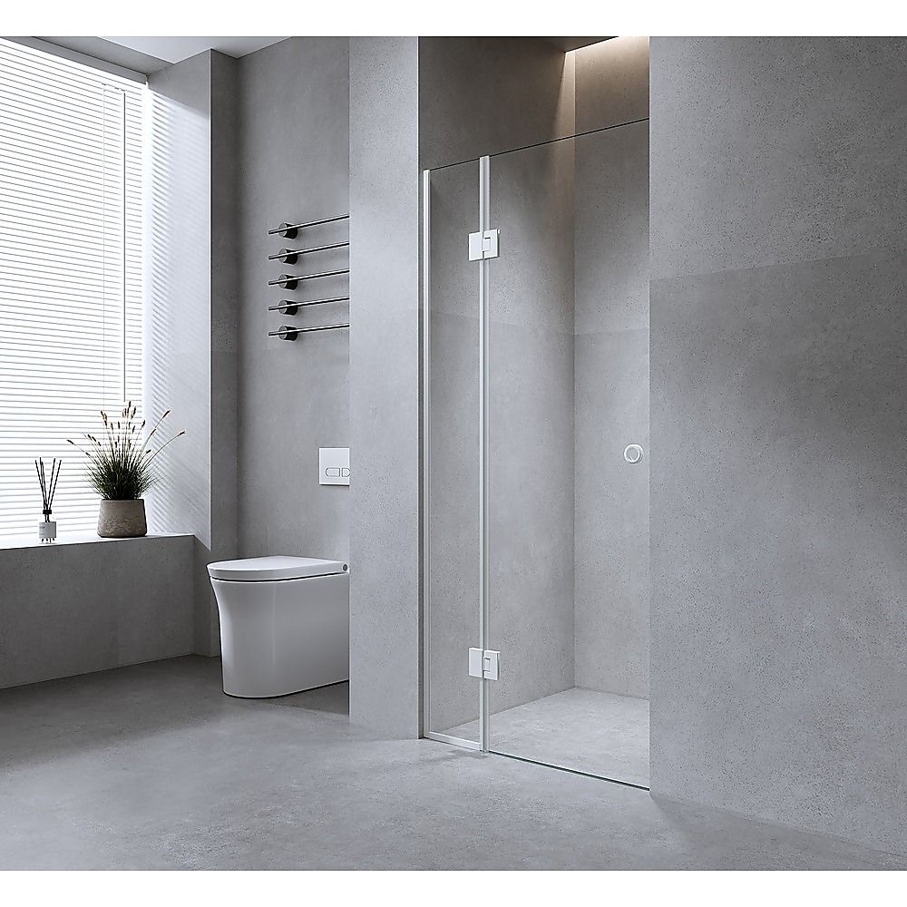 120cm Wall to Wall Frameless Shower Screen – Black Wall Channel and Floor Channel with SS Hinges for Contemporary Style
