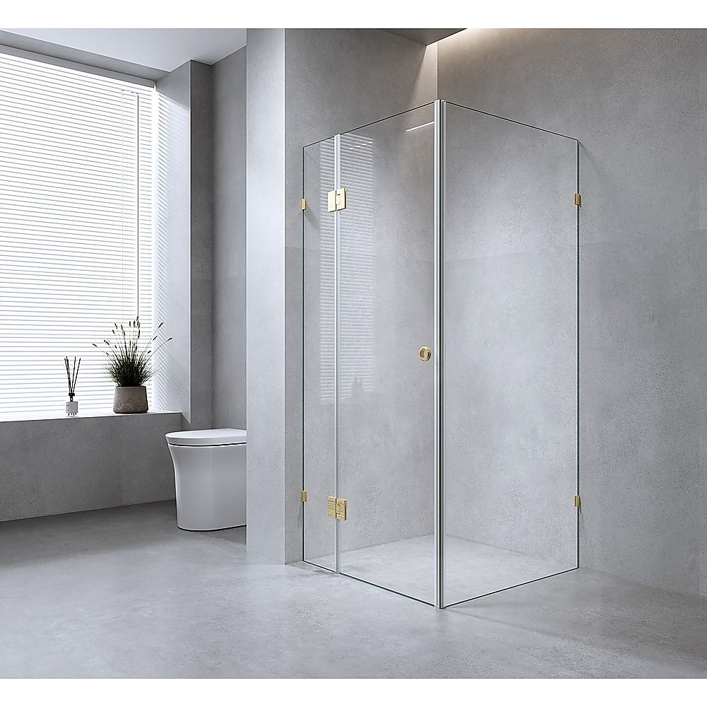 120x70cm Corner Frameless Shower Screen – White Wall & Floor U Brackets with SS Hinges for Contemporary Bathrooms