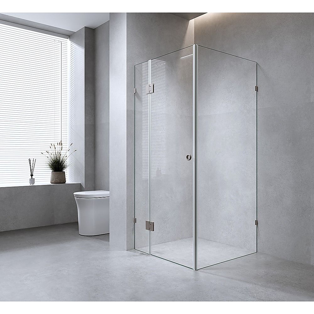 120x70cm Corner Frameless Shower Screen – White Wall & Floor U Brackets with SS Hinges for Contemporary Bathrooms