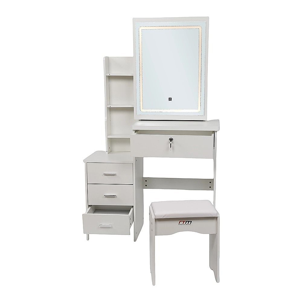 Dressing Table LED Makeup Mirror Stool Set Vanity Desk With Drawer Lighted