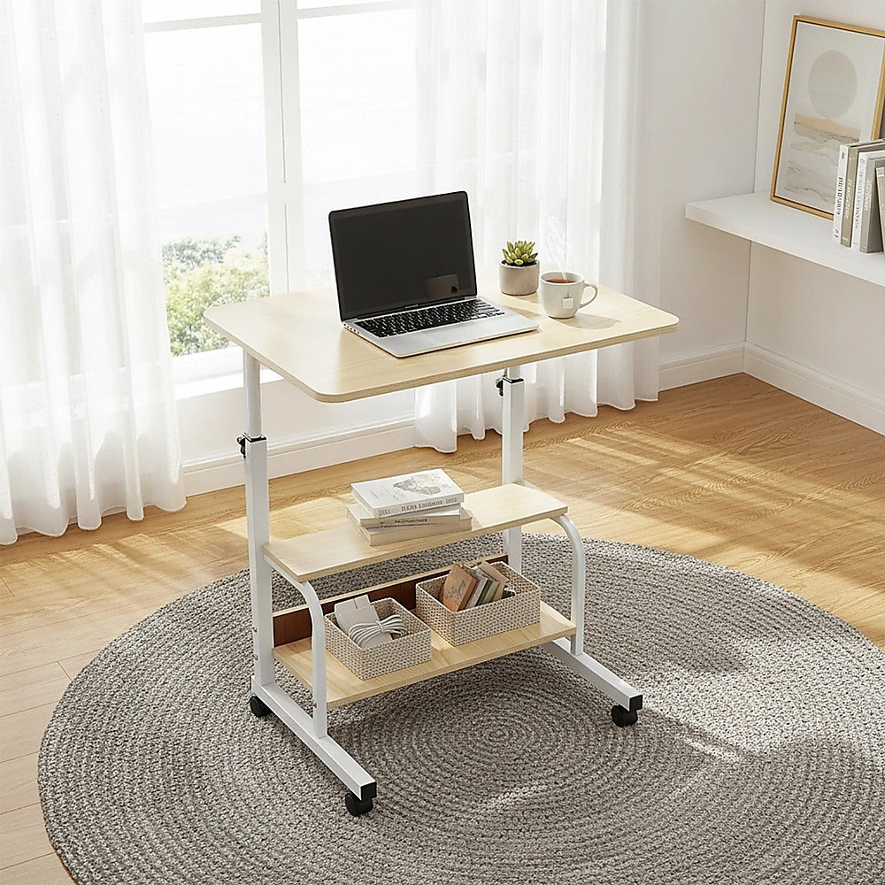 Height Adjustable Rolling Overbed Table – 60cm Mobile Computer & Study Desk on Wheels