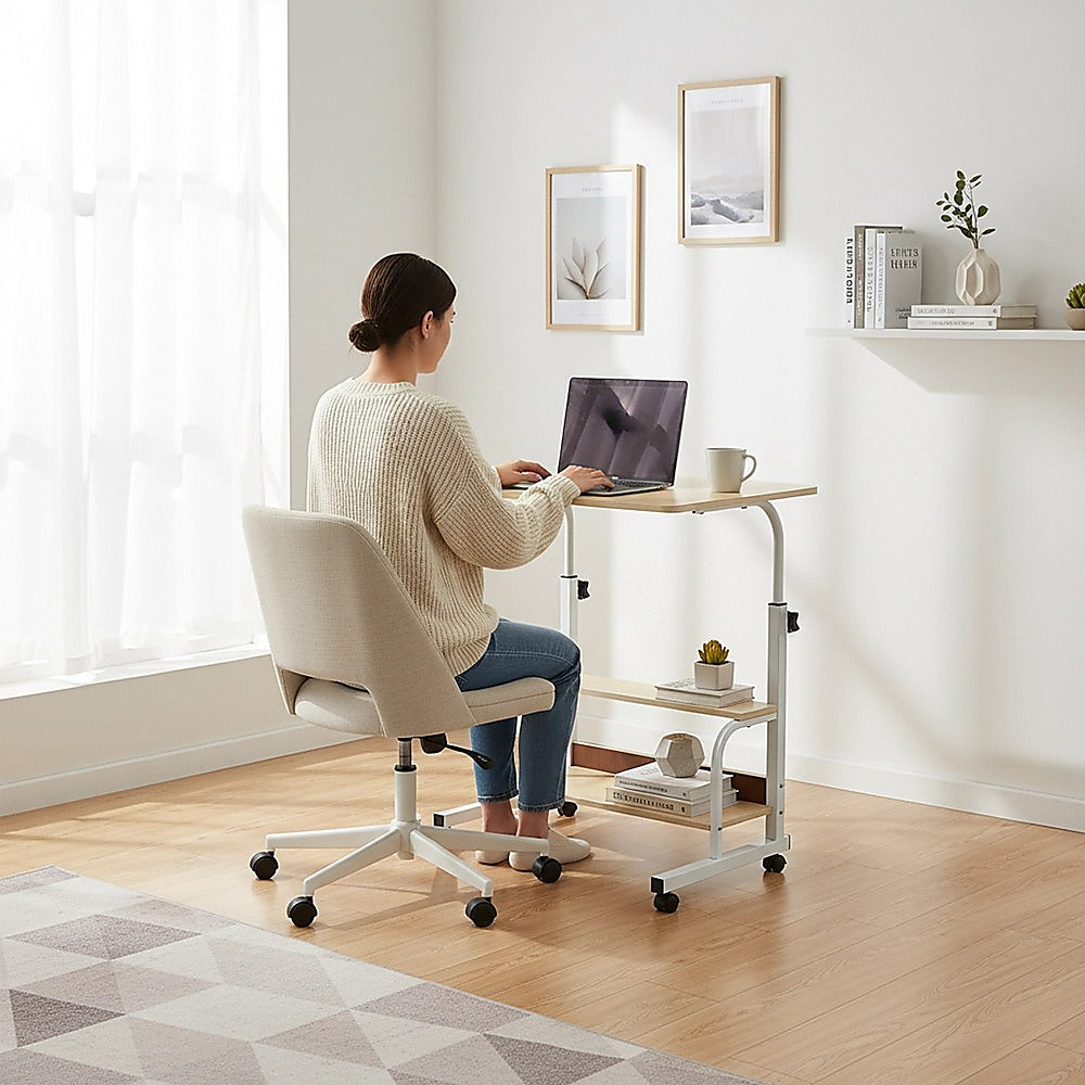 Height Adjustable Rolling Overbed Table – 60cm Mobile Computer & Study Desk on Wheels