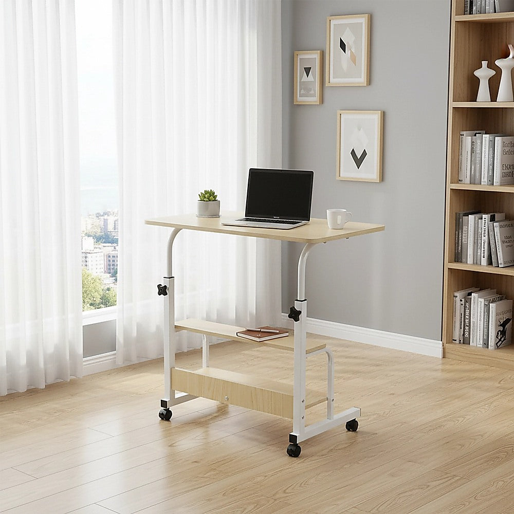 Height Adjustable Rolling Overbed Table – 60cm Mobile Computer & Study Desk on Wheels