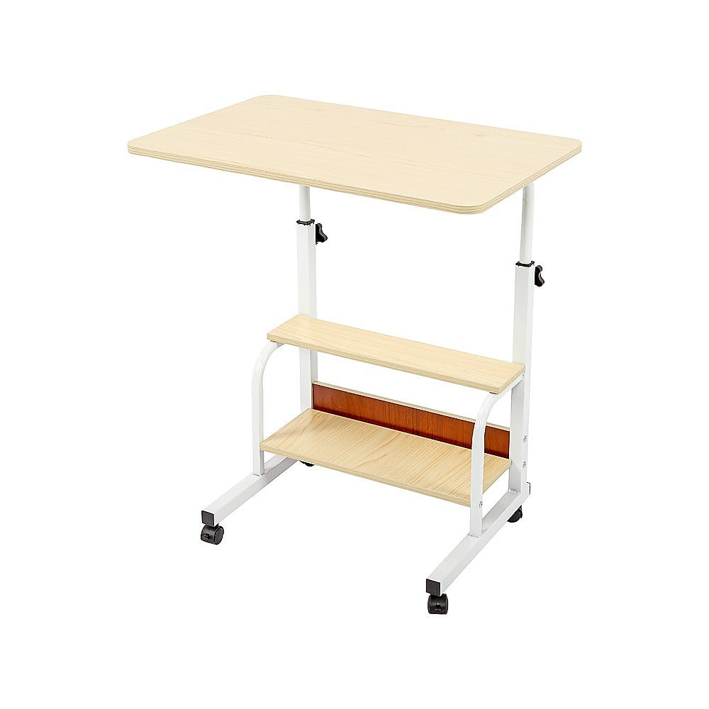 Height Adjustable Rolling Overbed Table – 60cm Mobile Computer & Study Desk on Wheels