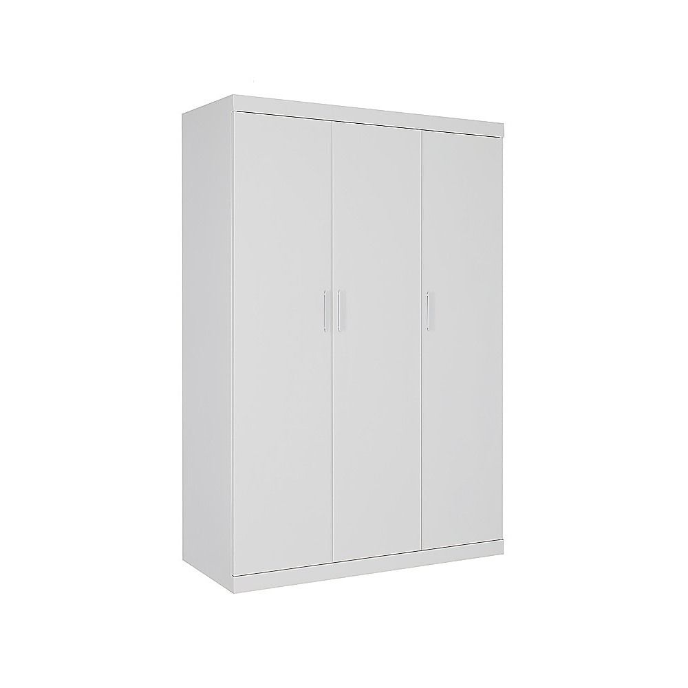 3 Door White Gloss Wardrobe – White Handles, Hanging Rail & Shelves