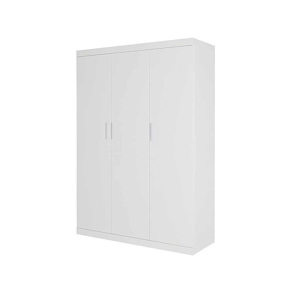 3 Door White Gloss Wardrobe – White Handles, Hanging Rail & Shelves