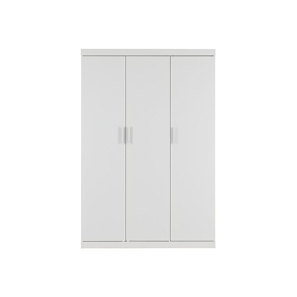 3 Door White Gloss Wardrobe – White Handles, Hanging Rail & Shelves