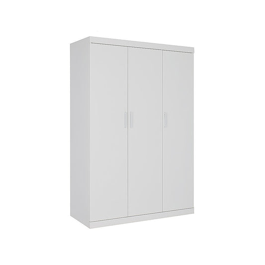 3 Door White Gloss Wardrobe – White Handles, Hanging Rail & Shelves