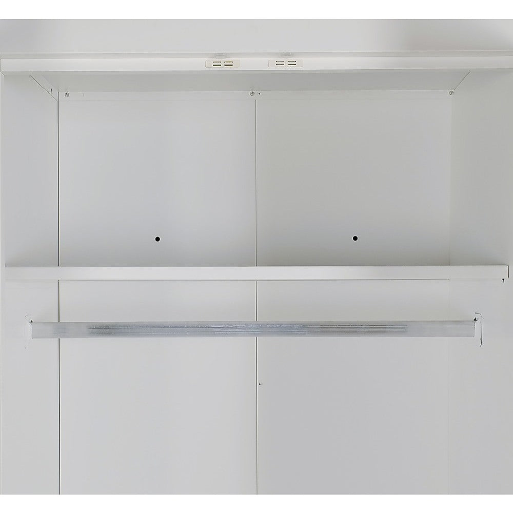 3 Door White Gloss Wardrobe – White Handles, Hanging Rail & Shelves