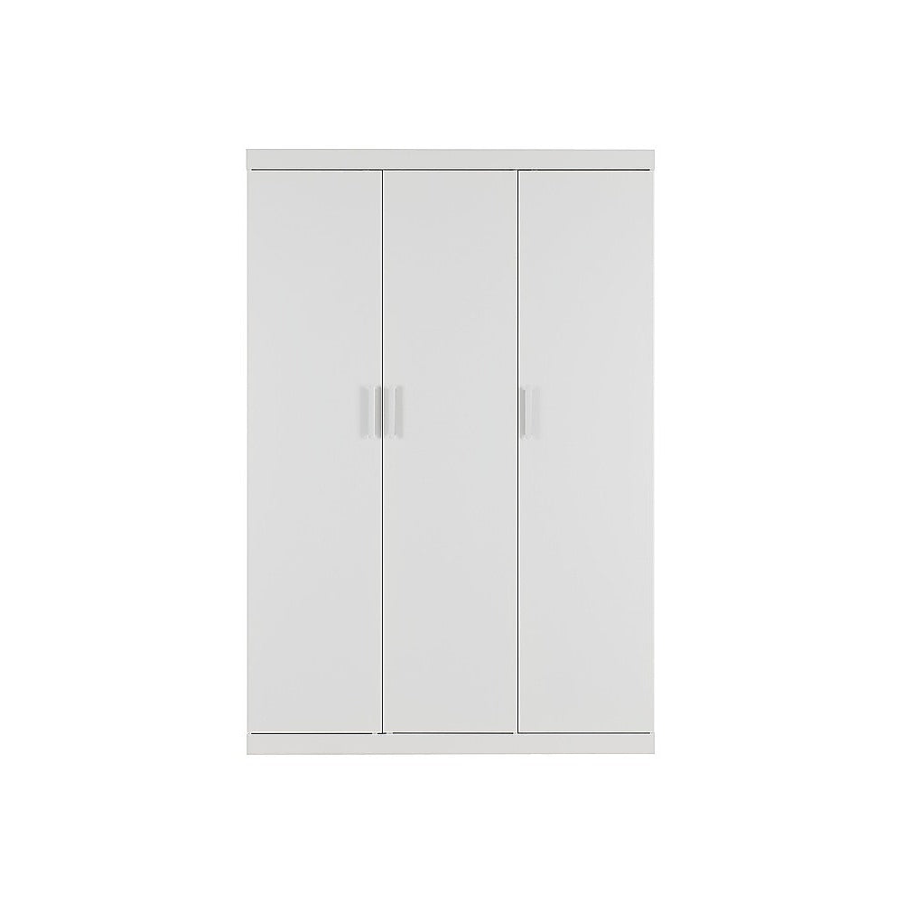 3 Door White Gloss Wardrobe – White Handles, Hanging Rail & Shelves