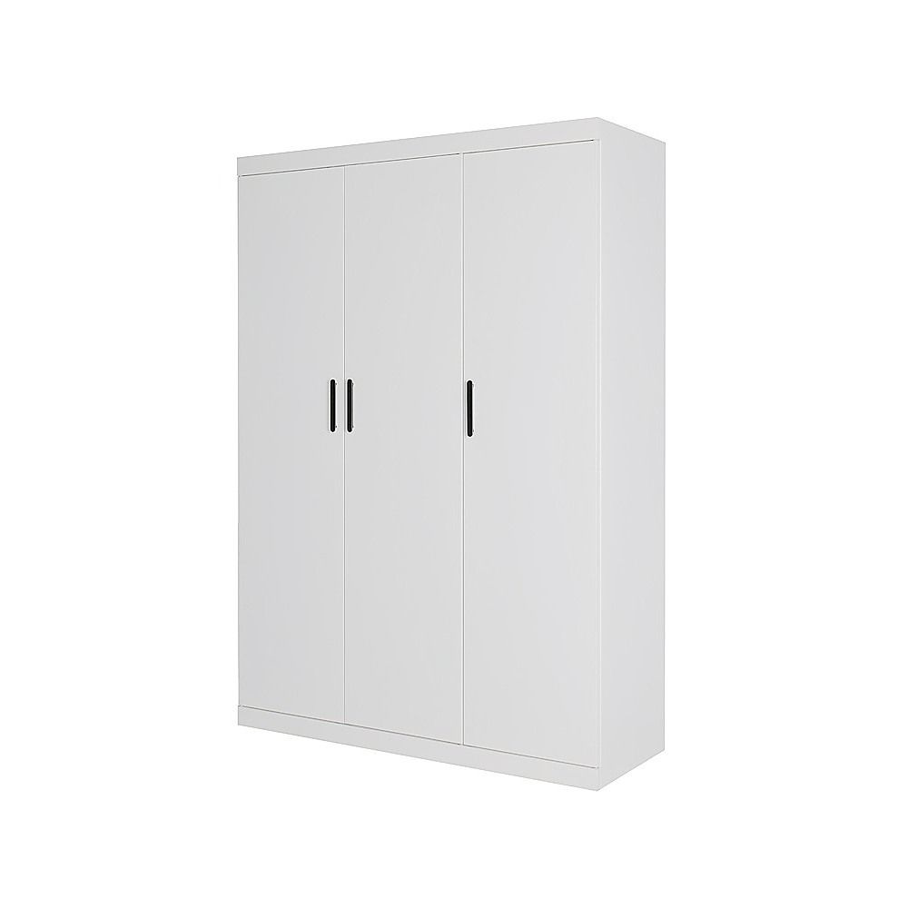 3 Door White Gloss Wardrobe – Black Handles, Hanging Rail & Shelves