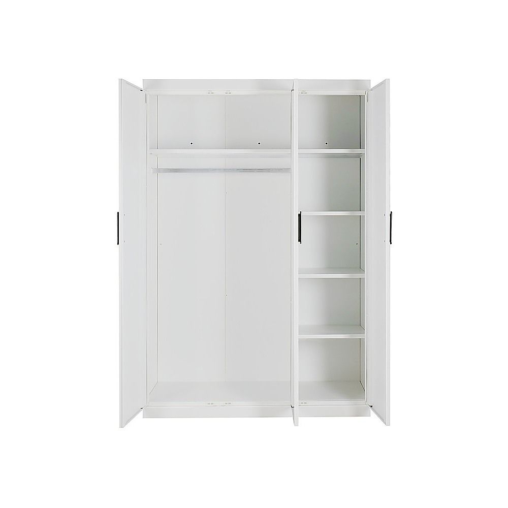 3 Door White Gloss Wardrobe – Black Handles, Hanging Rail & Shelves