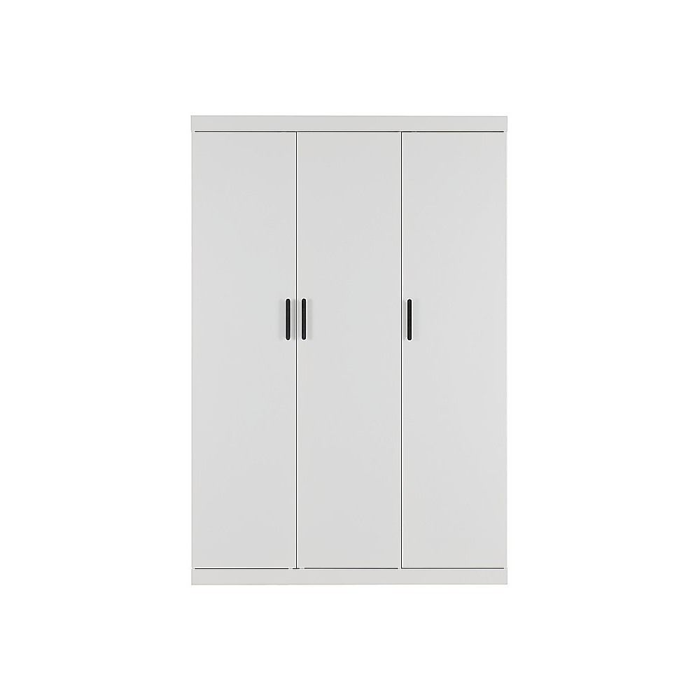 3 Door White Gloss Wardrobe – Black Handles, Hanging Rail & Shelves