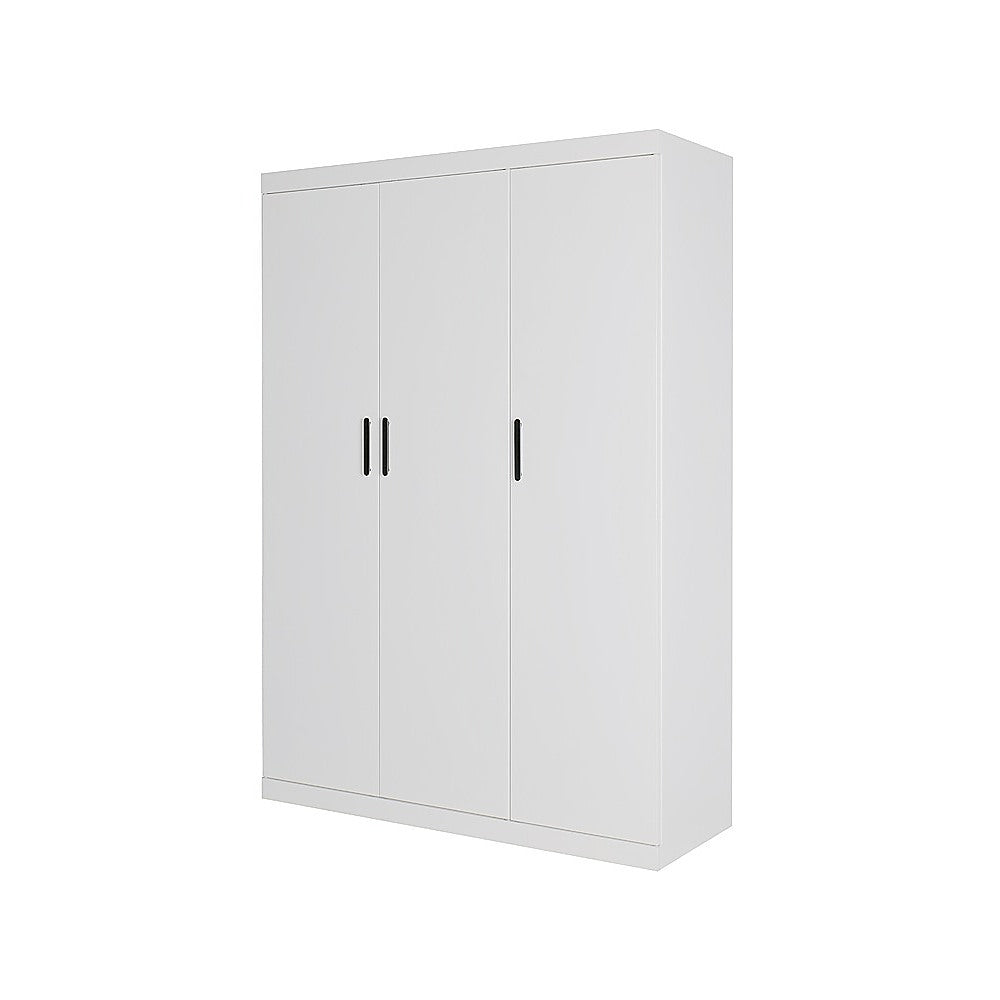 3 Door White Gloss Wardrobe Black Handles Hanging