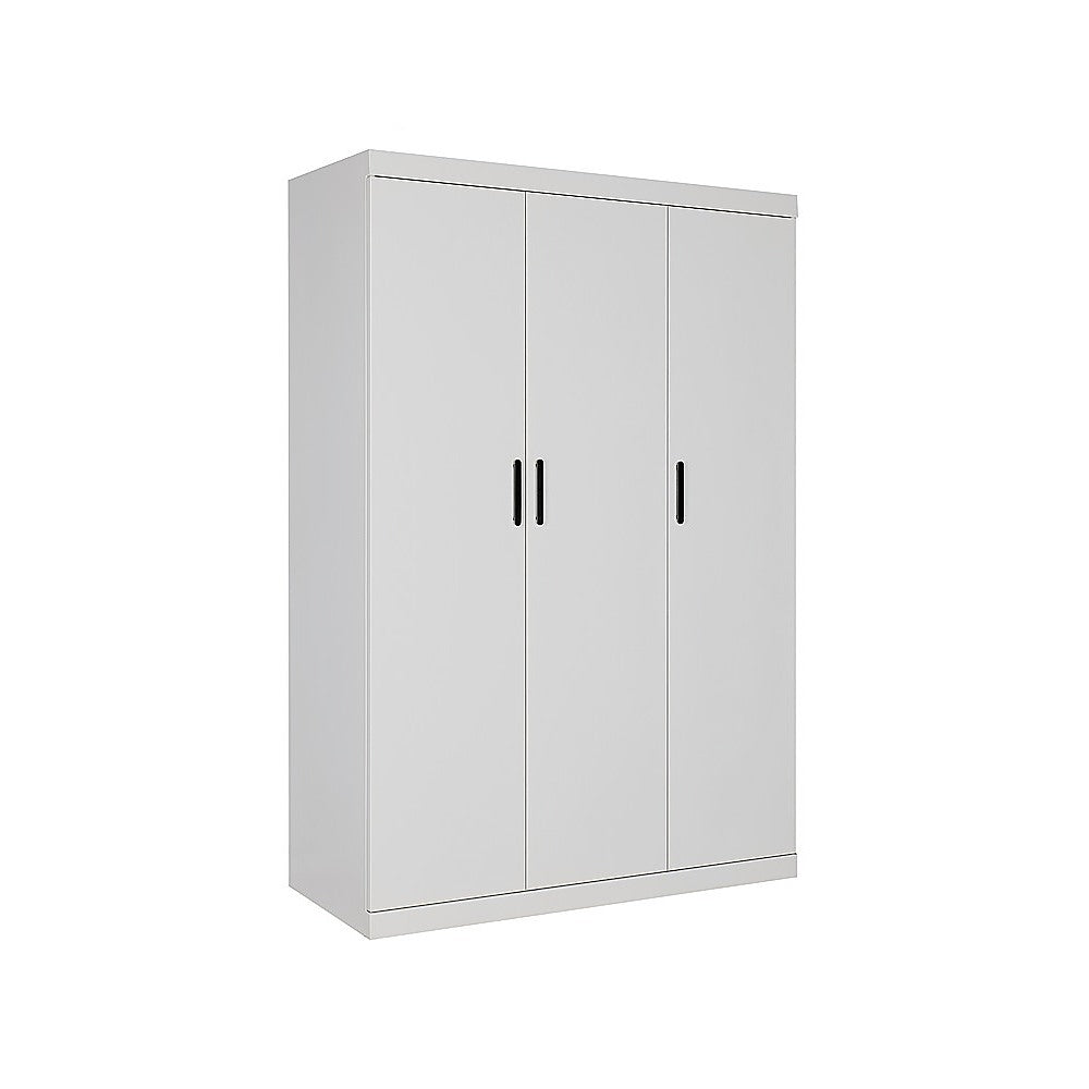3 Door White Gloss Wardrobe – Black Handles, Hanging Rail & Shelves