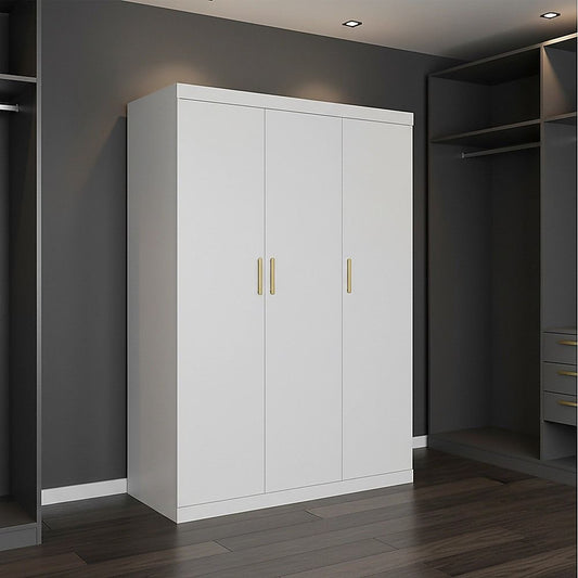 3 Door White Gloss Wardrobe – Gold Handles, Hanging Rail & Shelves