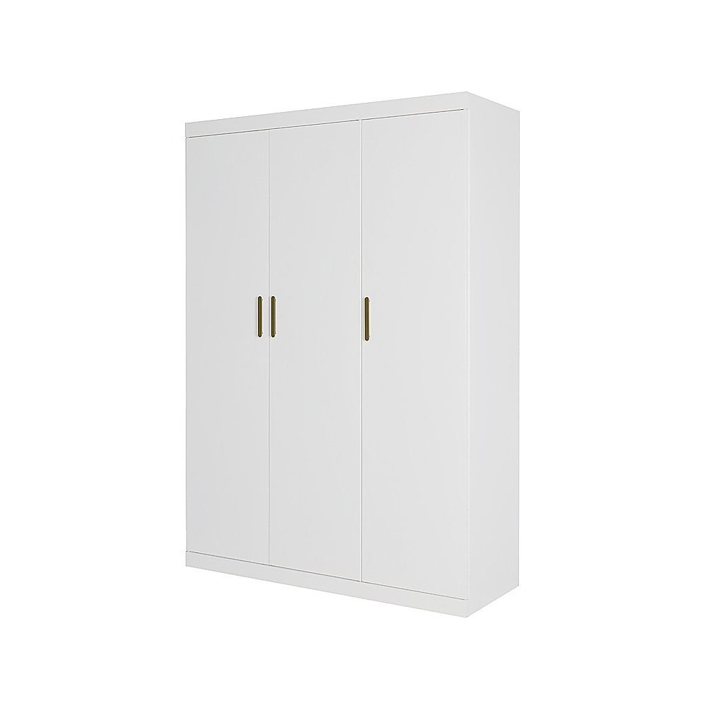 3 Door White Gloss Wardrobe – Gold Handles, Hanging Rail & Shelves