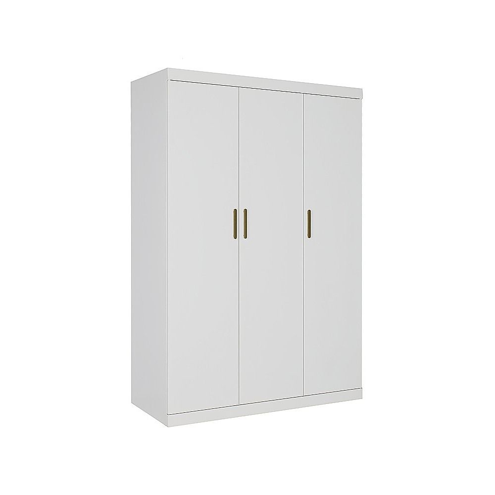 3 Door White Gloss Wardrobe – Gold Handles, Hanging Rail & Shelves