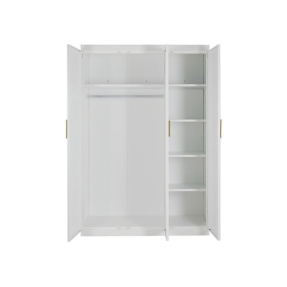 3 Door White Gloss Wardrobe – Gold Handles, Hanging Rail & Shelves