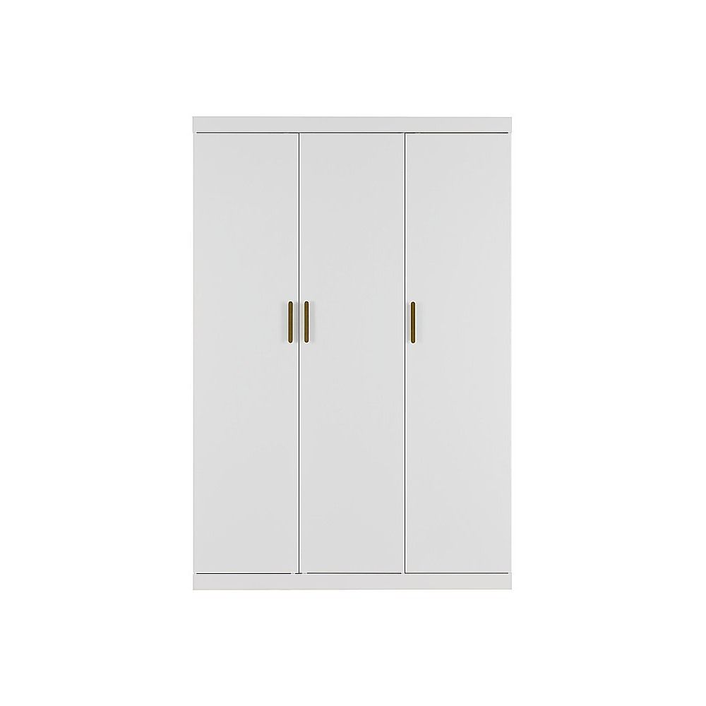 3 Door White Gloss Wardrobe – Gold Handles, Hanging Rail & Shelves
