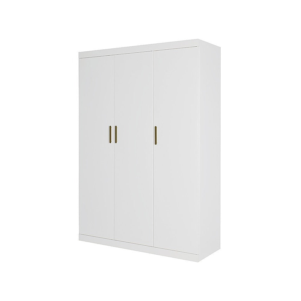 3 Door White Gloss Wardrobe Gold Handles Hanging
