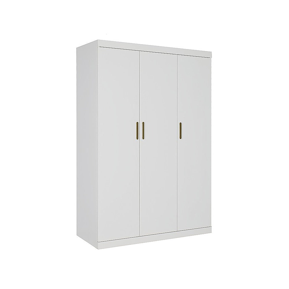 3 Door White Gloss Wardrobe – Gold Handles, Hanging Rail & Shelves