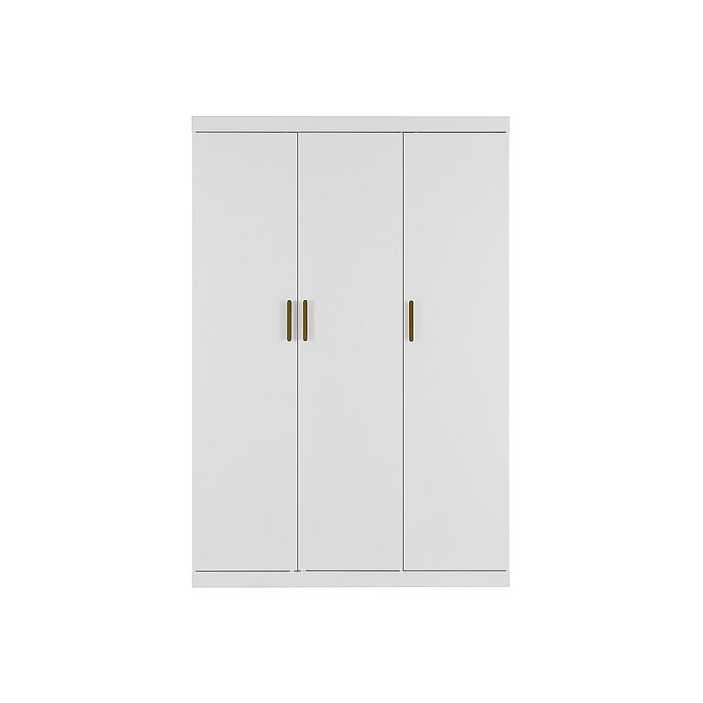 3 Door White Gloss Wardrobe – Gold Handles, Hanging Rail & Shelves