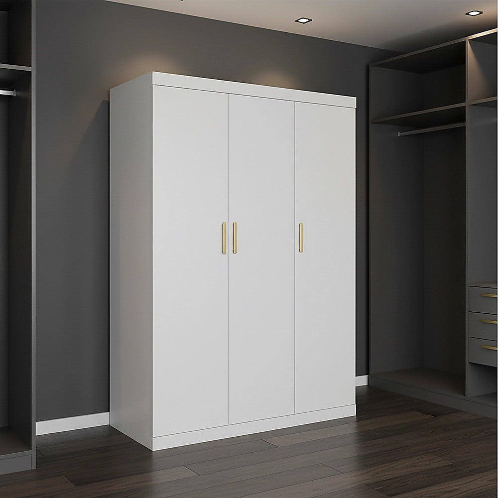 3 Door White Gloss Wardrobe Gold