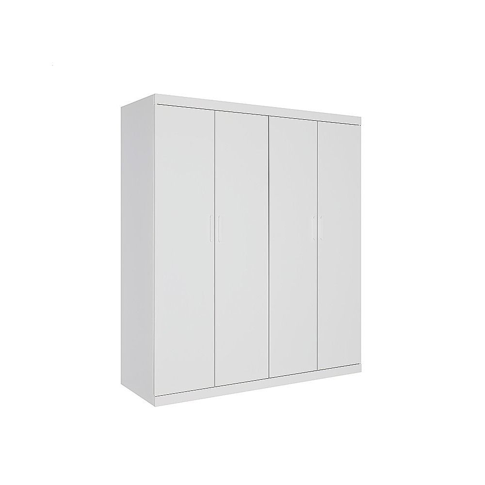 4 Door Wardrobe in White Gloss – Hanging Rail, Shelves & White Handles
