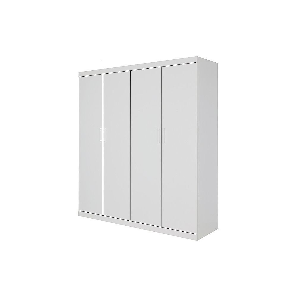 4 Door Wardrobe in White Gloss – Hanging Rail, Shelves & White Handles