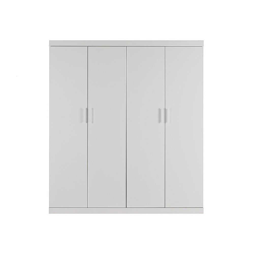 4 Door Wardrobe in White Gloss – Hanging Rail, Shelves & White Handles