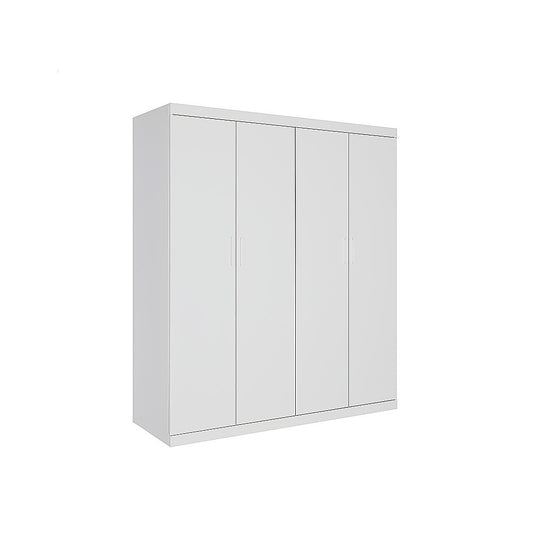 4 Door Wardrobe in White Gloss – Hanging Rail, Shelves & White Handles