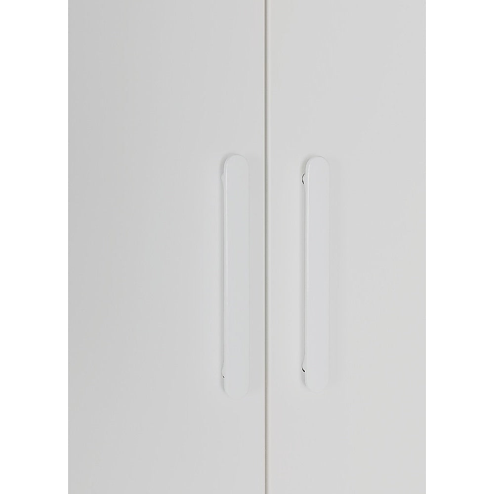 4 Door Wardrobe in White Gloss – Hanging Rail, Shelves & White Handles