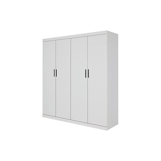 4 Door Wardrobe in White Gloss – Hanging Rail, Shelves & Black Handles