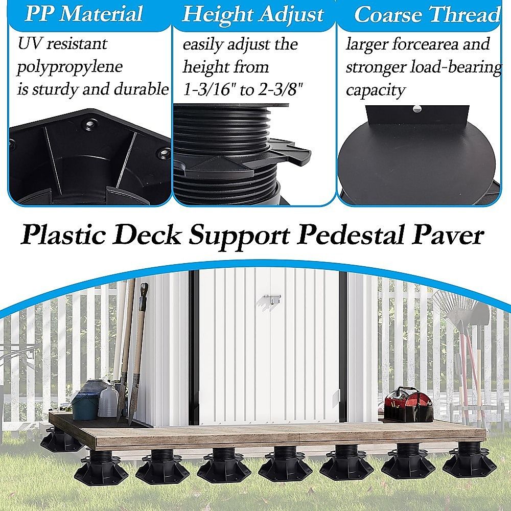 12 Pack Adjustable Deck Support Pedestals Deck Foundation Bases for Raised Outdoor Flooring