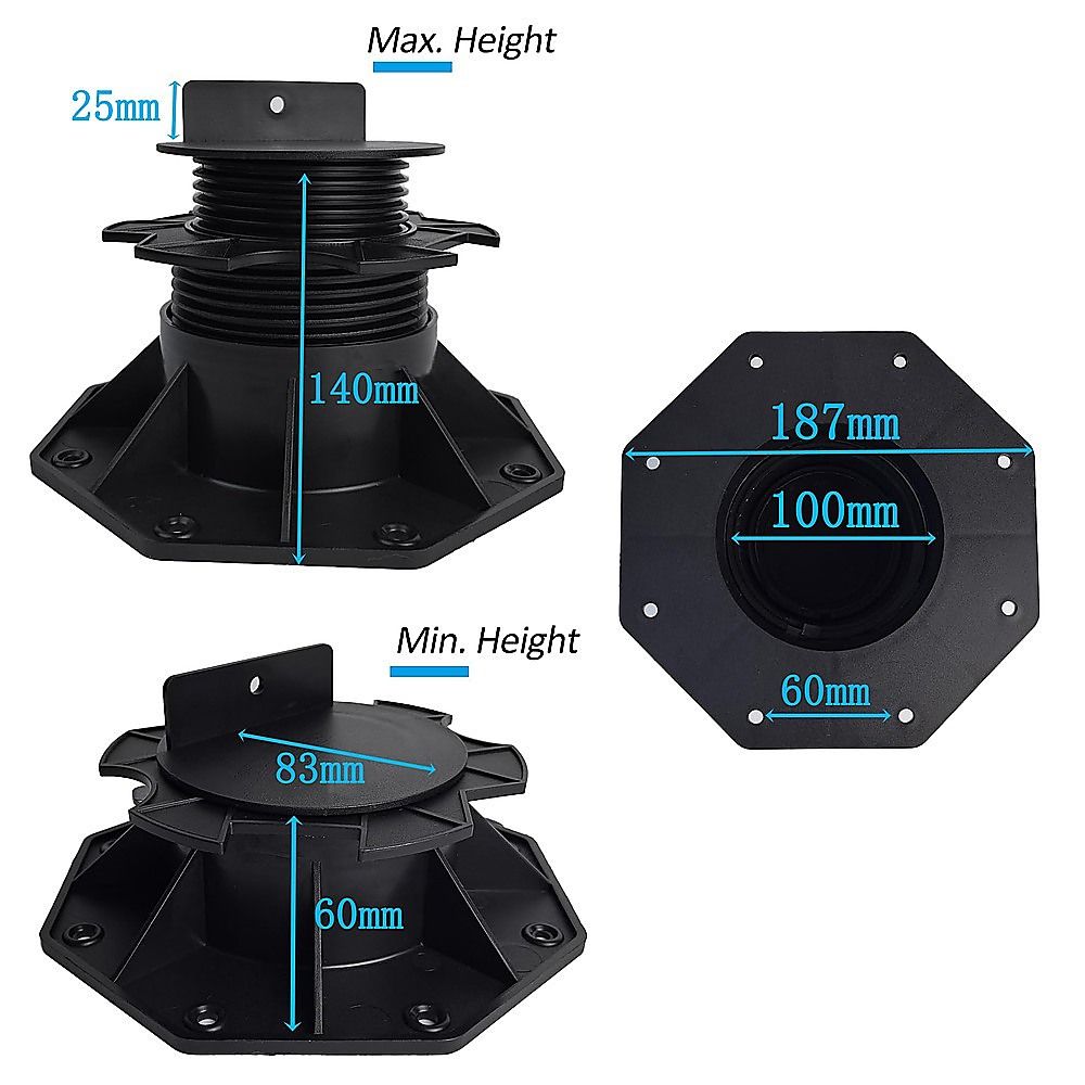12 Pack Adjustable Deck Support Pedestals Deck Foundation Bases for Raised Outdoor Flooring
