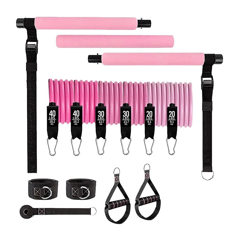 14pc Pilates Bar Kit with Resistance Bands & Belt – Multifunctional Fitness Pedal Puller for Home Workout