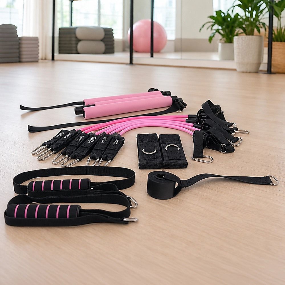 14pc Pilates Bar Kit with Resistance Bands & Belt – Multifunctional Fitness Pedal Puller for Home Workout