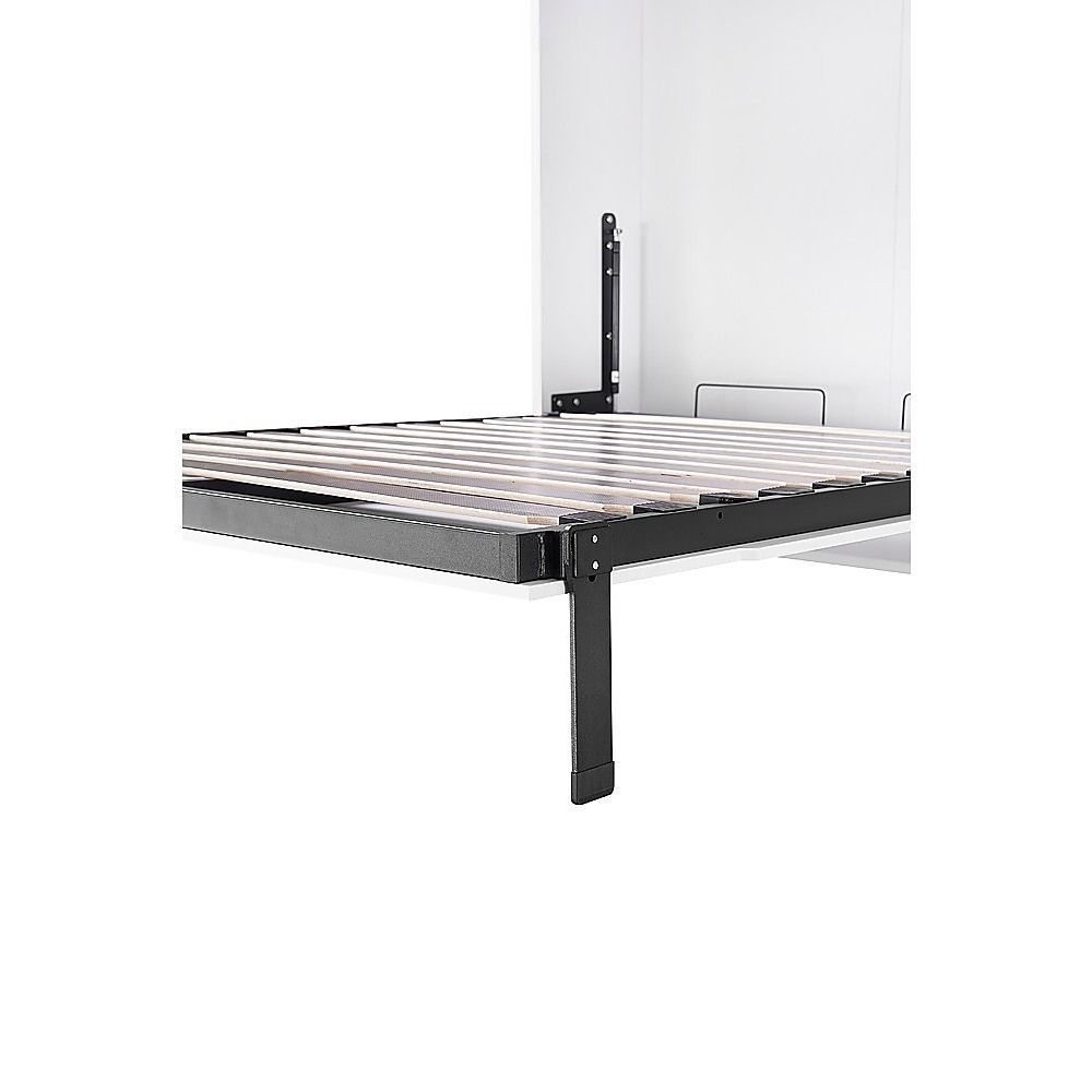 Queen Wall Bed in White Gloss – Space Saving Murphy Bed Kit with Black Door Handle