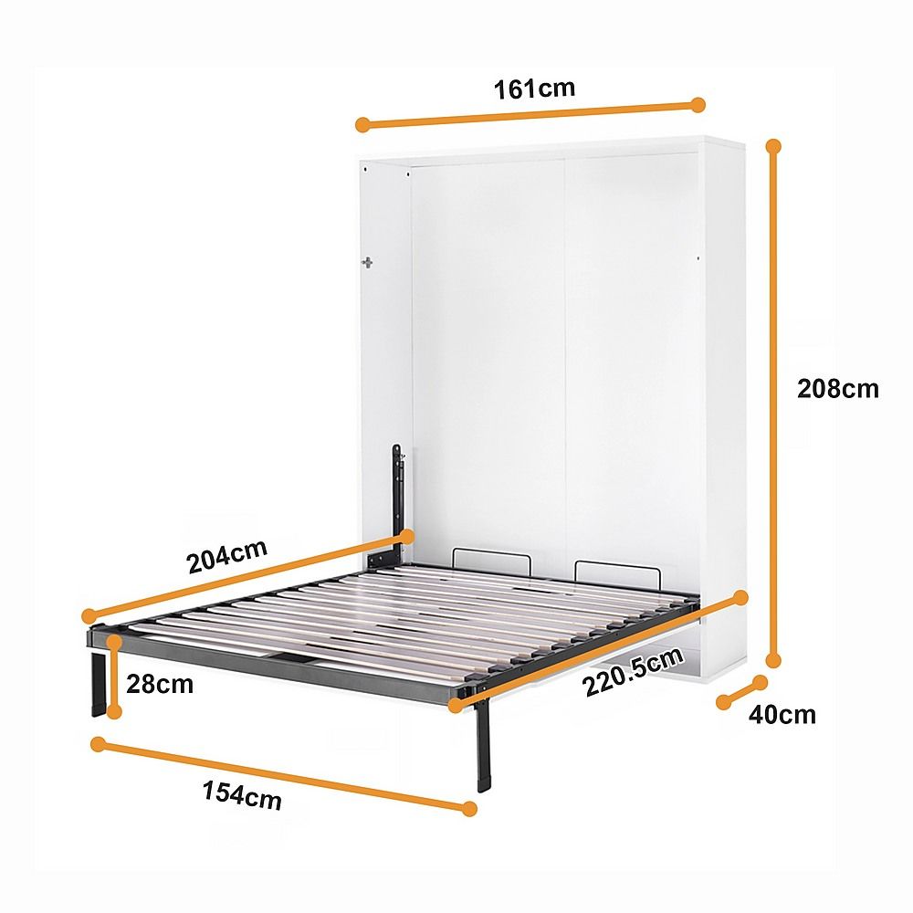 Queen Wall Bed in White – Space Saving Murphy Bed Kit with Black Door Handle
