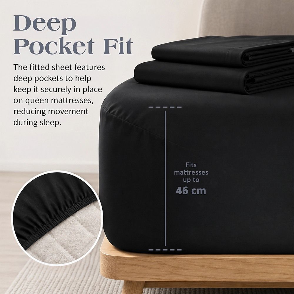 Queen Microfiber Sheet Set – Black 4-Piece Set with Deep Pockets