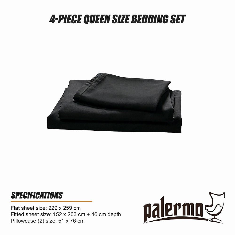 Queen Microfiber Sheet Set – Black 4-Piece Set with Deep Pockets