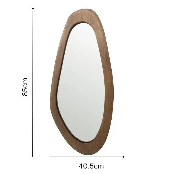 Mid Century Asymmetric Wood Framed Wall Mirror 40x85cm
